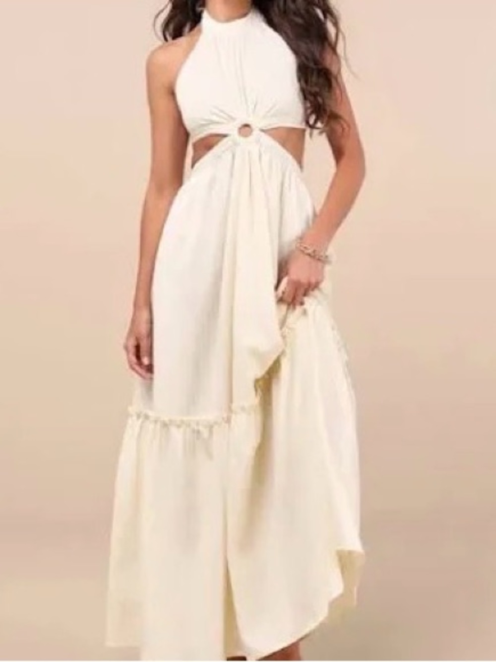 Lulus Ivory Halter Maxi Dress with Ring Detail